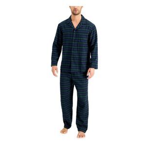 NWT CLUBROOM Intimates Green Notch Lapel Plaid Pajamas S